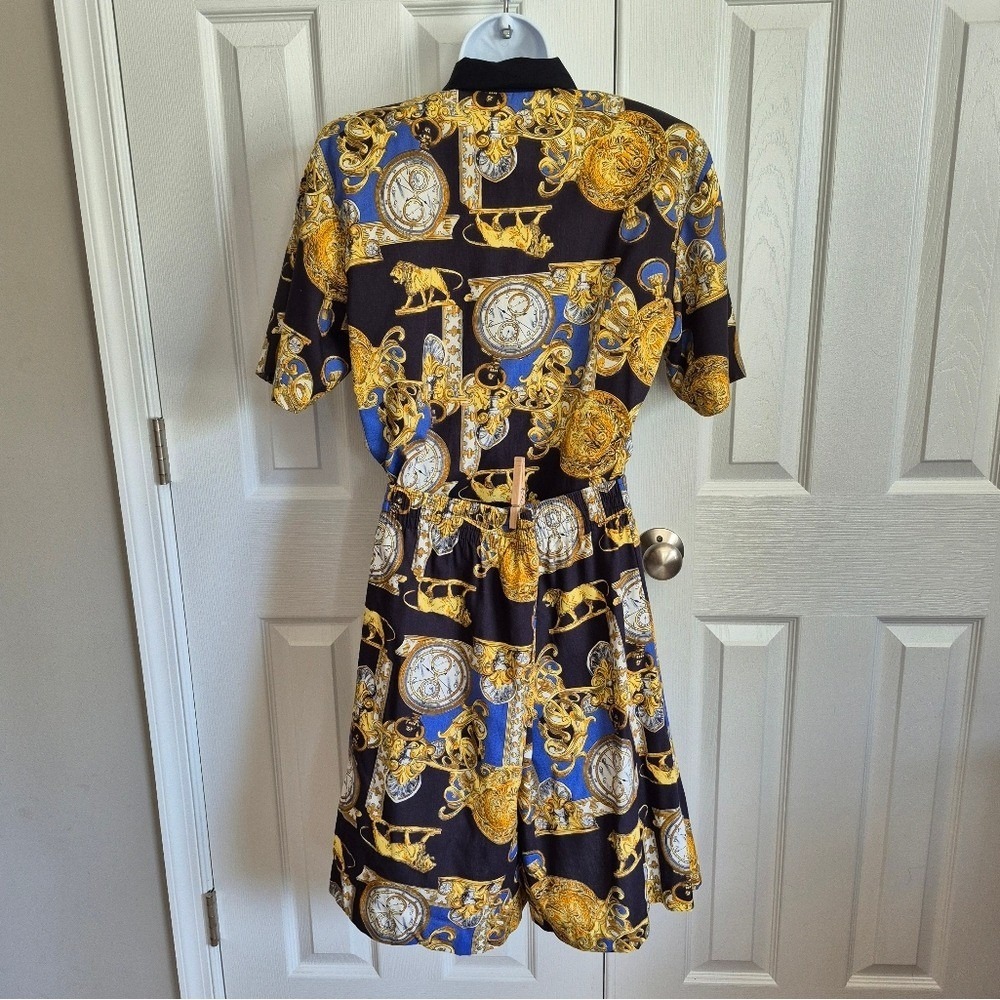 J. Andrews Vintage 2 Piece Shirt Shorts Gold Lion Clock Watch Print Womens Small - Picture 14 of 16